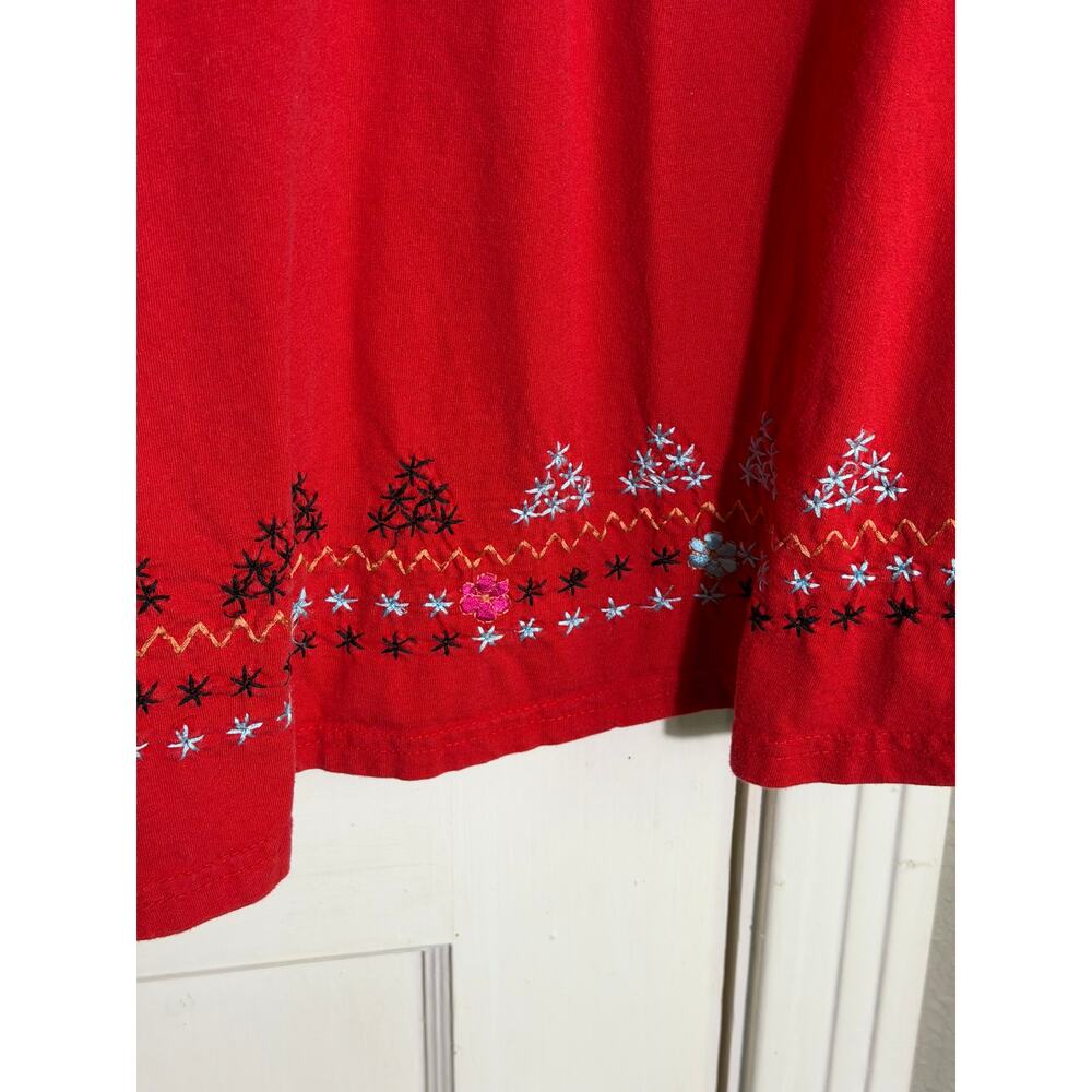 Venezia Vitale Red Embroidered Cotton Boho Lace Up Tunic Top - Plus Size 3X - Picture 9 of 10